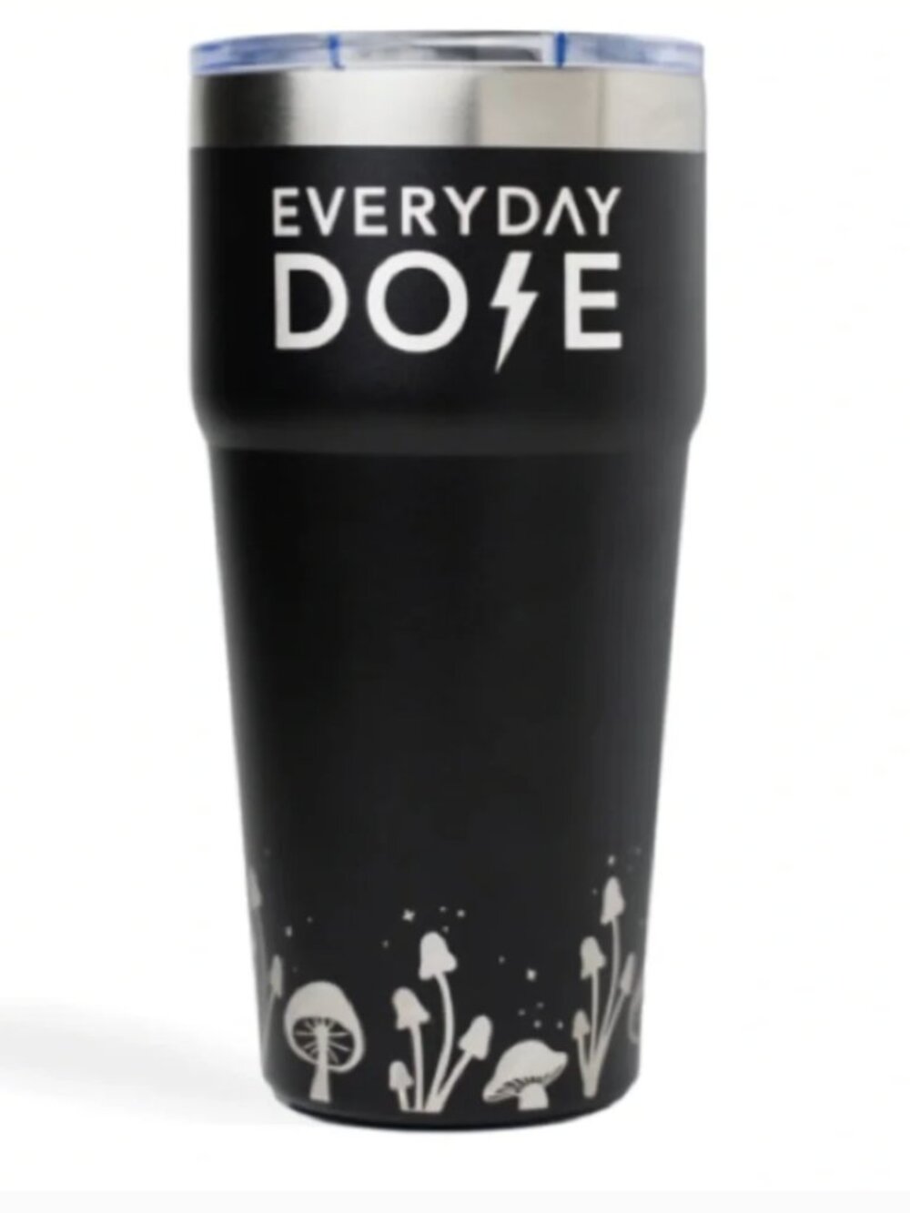 Everyday Dose 16 oz Tumbler Insulated Coffee Mug Cup Black Silver Mushroom NEW!